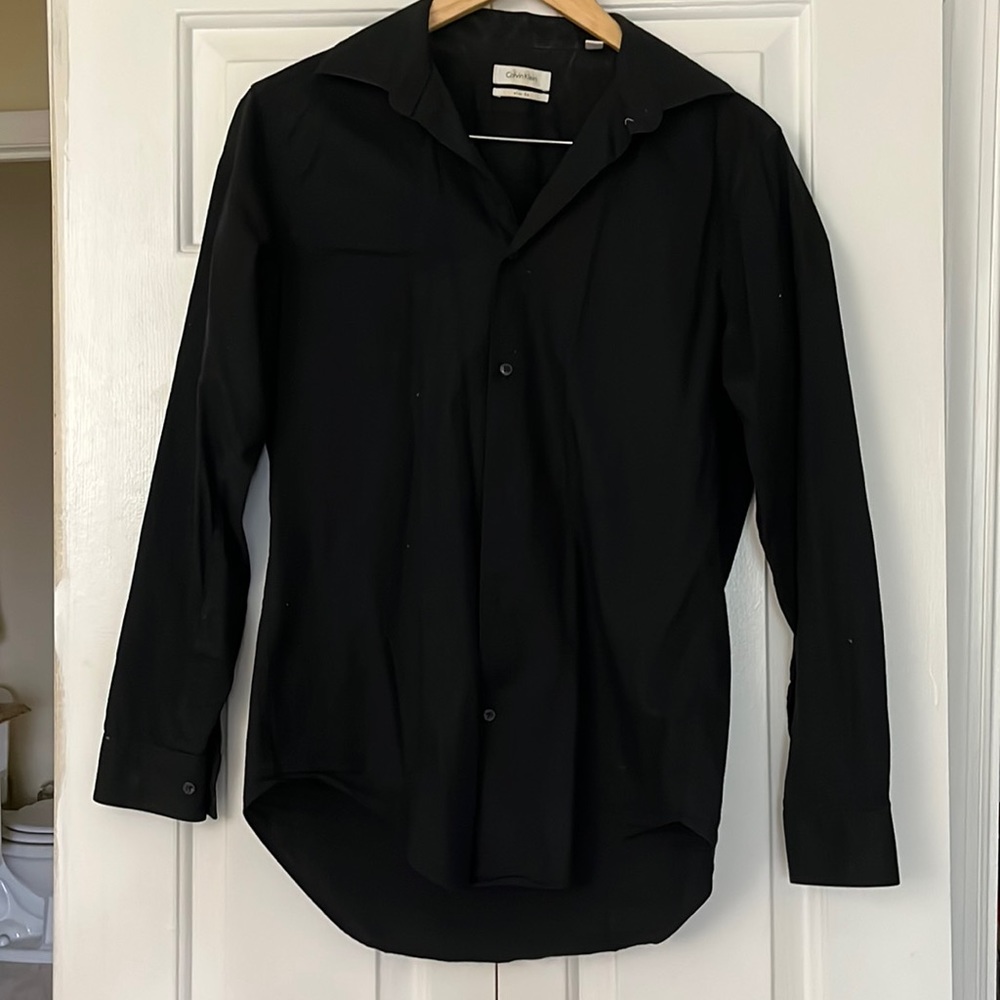 Calvin Klein womens collar black button up blouse